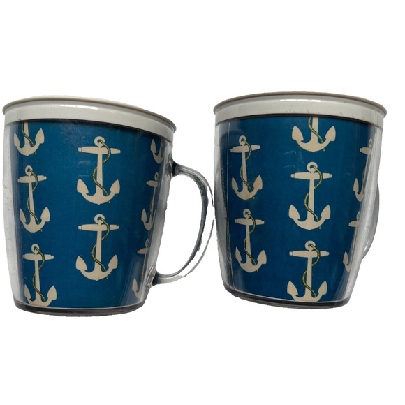 2 Vintage 1960’s THERMO-SERV NAUTICAL Drinkware Mugs Coffee Tea Thermal Blue - Picture 3 of 7